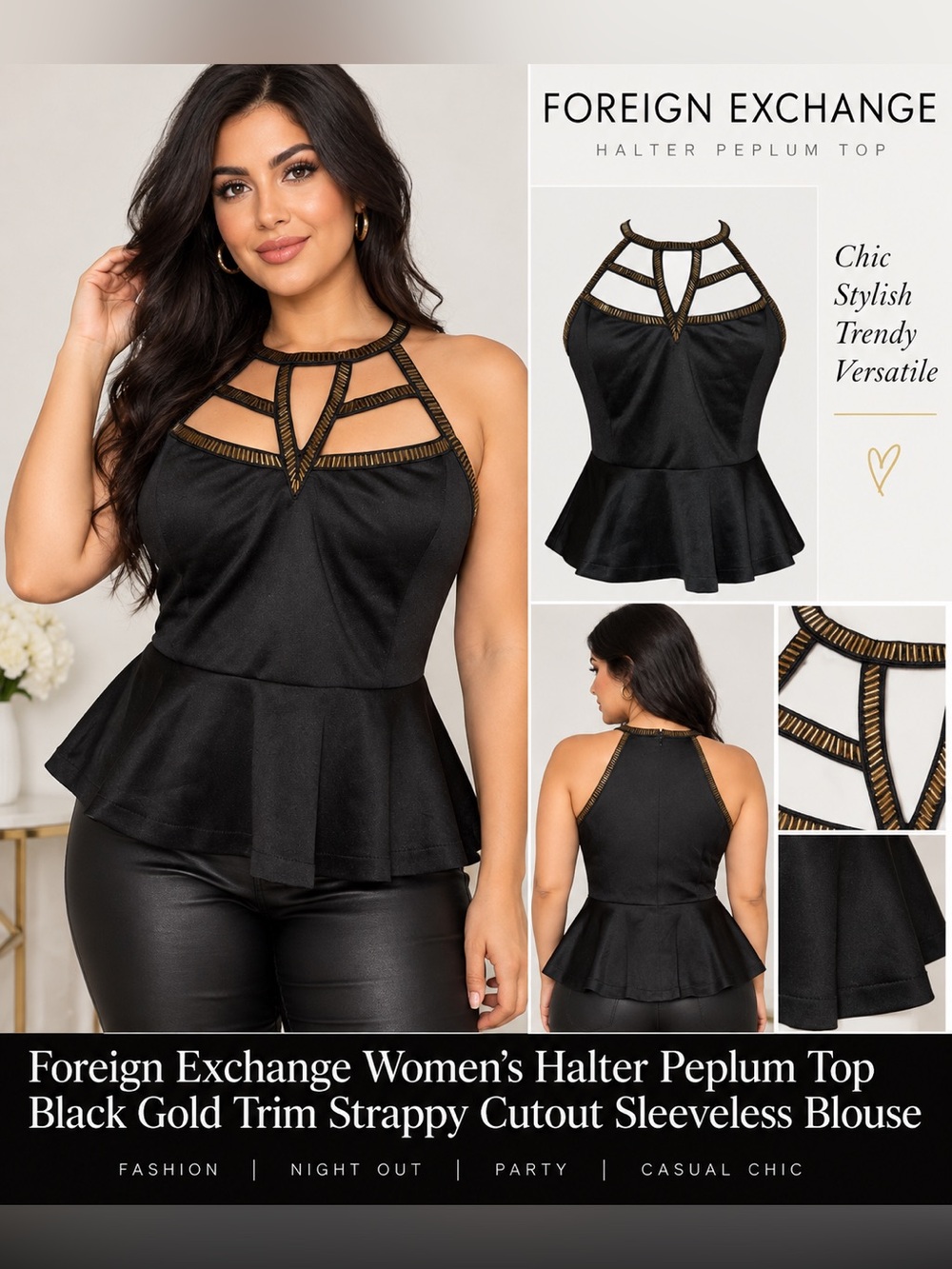 Casual, party, night out evening summer top blouse sleeveless black large size